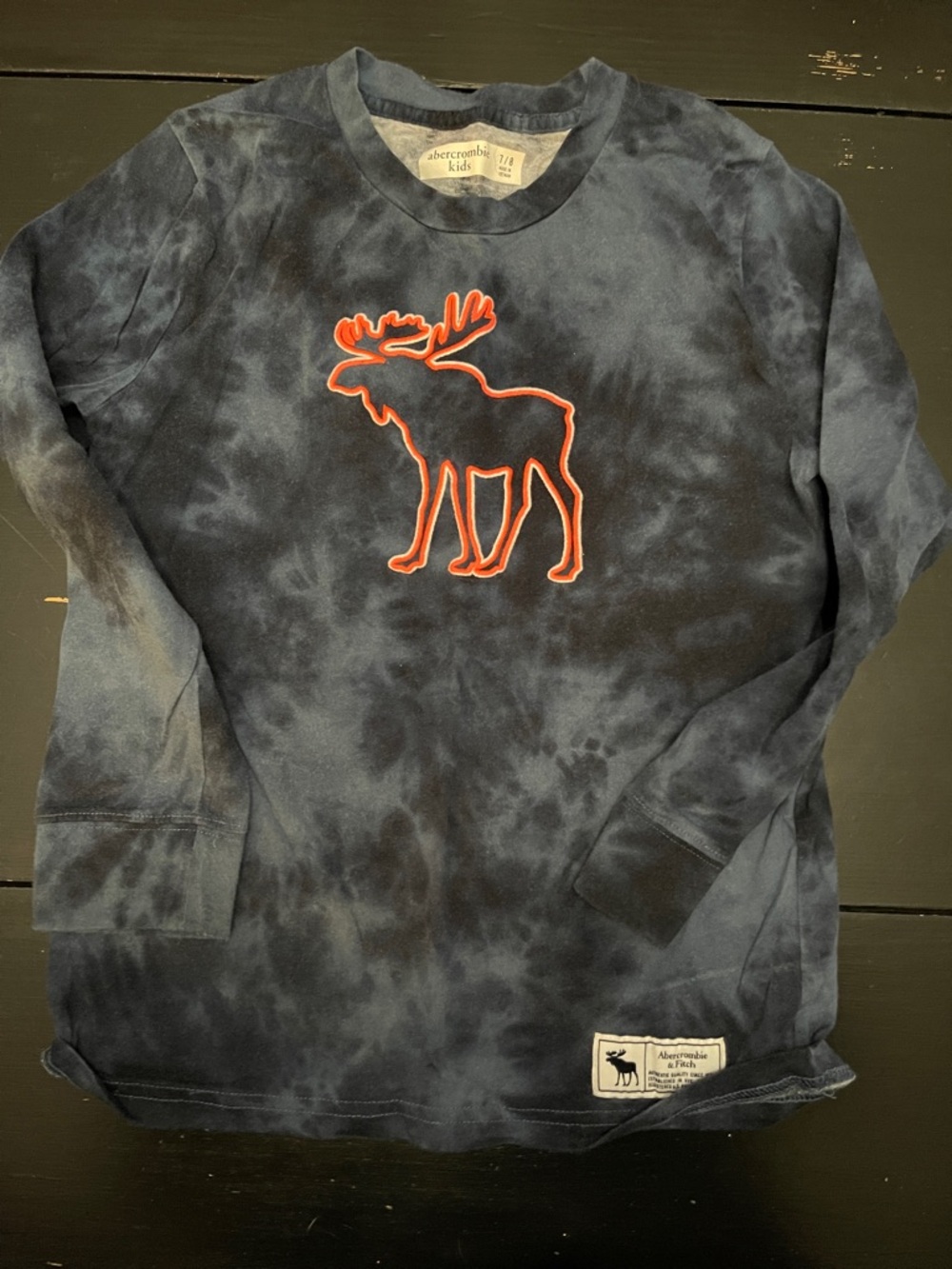 abercrombie kids Navy Tie-Dye Long Sleeve Tee with Orange Moose